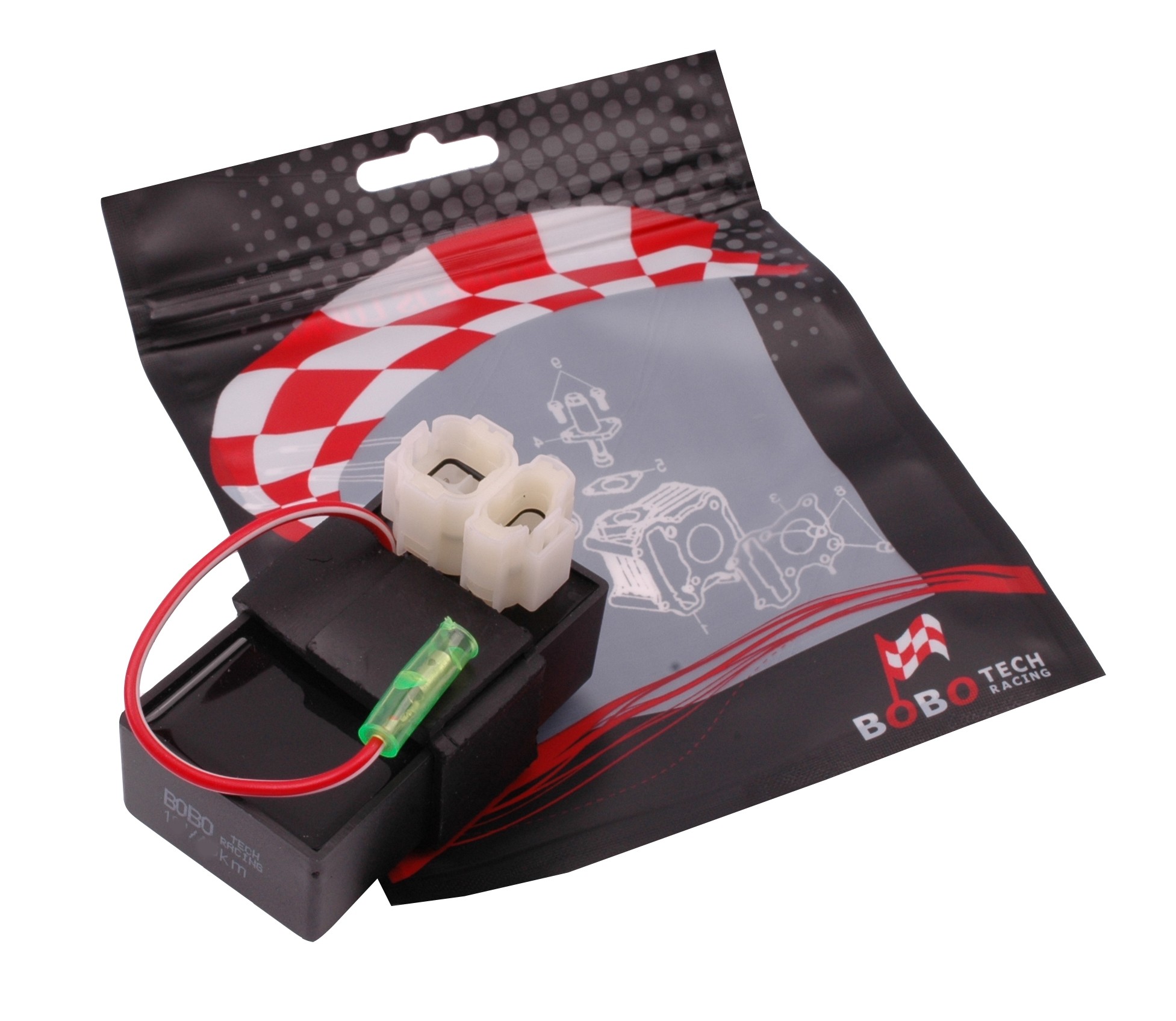 Geschikt voor alle Chinese 4T scooters met GY6 50cc-motorblok en 12" wielen | O.a. div. Chinese retro scooters / China LX scooters / Peugeot Django 35Km ( Zwarte draad moet dan los )