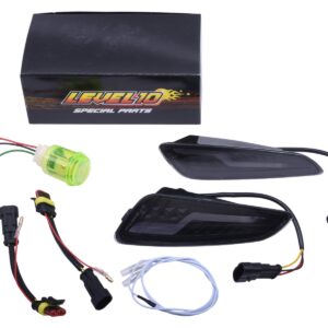 Richtingaanwijzer / knipperlicht set voorzijde LED bliksemschicht in zwart / smoke / getint met SQ = sequentieel (Audi / Lexus lopende / flow / dynamic lichten) | Vespa Primavera / Sprint